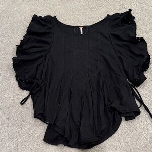 Free People Black Flutter Sleeve Blouse